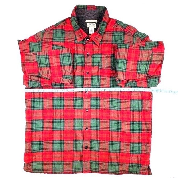 VTG LL Bean Traditional Fit Plaid Flannel Lined Shirt Jacket Red Green Mens L‎ - Picture 7 of 8